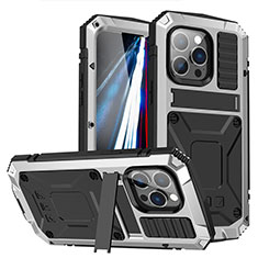 Funda Lujo Marco de Aluminio Carcasa 360 Grados RJ1 para Apple iPhone 13 Pro Max Plata