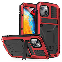 Funda Lujo Marco de Aluminio Carcasa 360 Grados RJ1 para Apple iPhone 13 Rojo