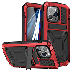 Funda Lujo Marco de Aluminio Carcasa 360 Grados RJ2 para Apple iPhone 14 Pro Rojo