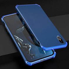 Funda Lujo Marco de Aluminio Carcasa para Apple iPhone Xs Azul