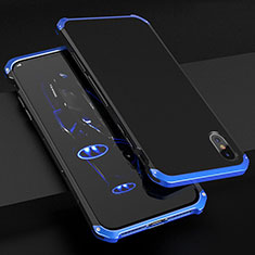 Funda Lujo Marco de Aluminio Carcasa para Apple iPhone Xs Azul y Negro