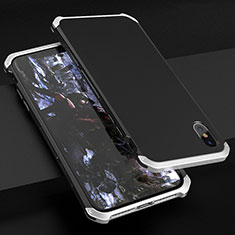 Funda Lujo Marco de Aluminio Carcasa para Apple iPhone Xs Plata y Negro