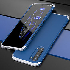 Funda Lujo Marco de Aluminio Carcasa para Oppo Find X2 Lite Plata y Azul