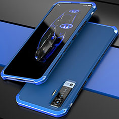 Funda Lujo Marco de Aluminio Carcasa para Vivo X50 5G Azul