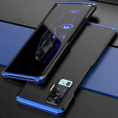 Funda Lujo Marco de Aluminio Carcasa para Vivo X50 Pro 5G Azul y Negro