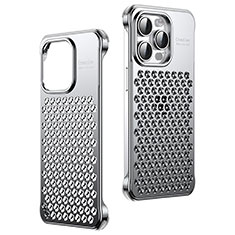Funda Lujo Marco de Aluminio Carcasa QC1 para Apple iPhone 15 Pro Max Plata