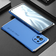 Funda Lujo Marco de Aluminio Carcasa T01 para Xiaomi Mi 11 Lite 4G Plata y Azul