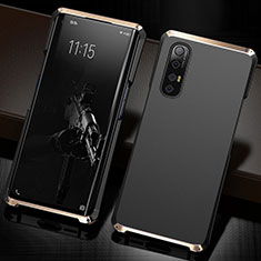 Funda Lujo Marco de Aluminio Carcasa T02 para Oppo Find X2 Neo Oro y Negro