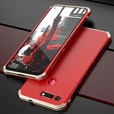 Funda Lujo Marco de Aluminio Carcasa T03 para Huawei Honor View 20 Oro y Rojo