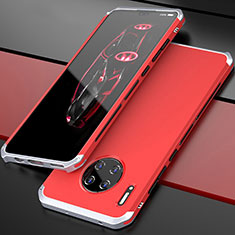 Funda Lujo Marco de Aluminio Carcasa T03 para Huawei Mate 30 Pro 5G Plata y Rojo