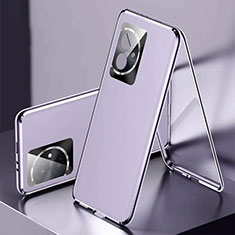 Funda Lujo Marco de Aluminio y Cuero Carcasa 360 Grados P01 para Huawei Honor 100 5G Morado