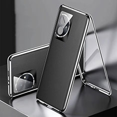 Funda Lujo Marco de Aluminio y Cuero Carcasa 360 Grados P01 para Huawei Honor 100 5G Negro