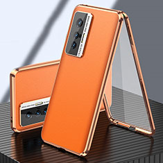 Funda Lujo Marco de Aluminio y Cuero Carcasa 360 Grados para Vivo X70 5G Naranja