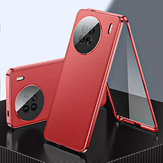 Funda Lujo Marco de Aluminio y Cuero Carcasa 360 Grados para Vivo X90 5G Rojo