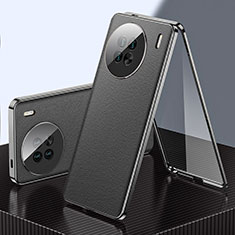 Funda Lujo Marco de Aluminio y Cuero Carcasa 360 Grados para Vivo X90 Pro 5G Negro