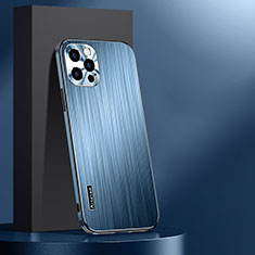 Funda Lujo Marco de Aluminio y Silicona Carcasa Bumper AT1 para Apple iPhone 13 Pro Azul