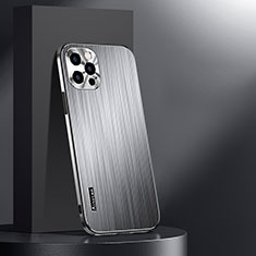 Funda Lujo Marco de Aluminio y Silicona Carcasa Bumper AT1 para Apple iPhone 13 Pro Max Plata