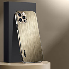 Funda Lujo Marco de Aluminio y Silicona Carcasa Bumper AT1 para Apple iPhone 13 Pro Oro