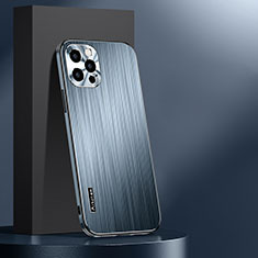 Funda Lujo Marco de Aluminio y Silicona Carcasa Bumper AT1 para Apple iPhone 14 Pro Azul Claro