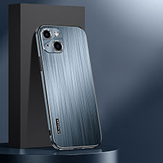 Funda Lujo Marco de Aluminio y Silicona Carcasa Bumper AT1 para Apple iPhone 15 Azul Claro