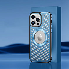 Funda Lujo Marco de Aluminio y Silicona Carcasa Bumper con Mag-Safe Magnetic AC1 para Apple iPhone 14 Pro Max Azul