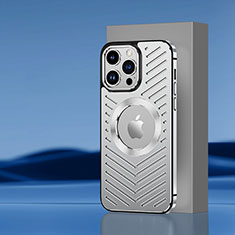 Funda Lujo Marco de Aluminio y Silicona Carcasa Bumper con Mag-Safe Magnetic AC1 para Apple iPhone 14 Pro Max Plata