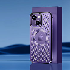 Funda Lujo Marco de Aluminio y Silicona Carcasa Bumper con Mag-Safe Magnetic AC1 para Apple iPhone 15 Morado