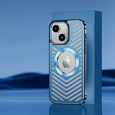 Funda Lujo Marco de Aluminio y Silicona Carcasa Bumper con Mag-Safe Magnetic AC1 para Apple iPhone 15 Plus Azul
