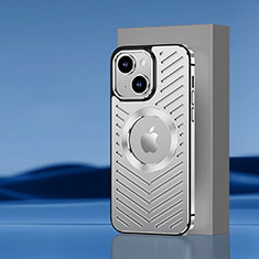 Funda Lujo Marco de Aluminio y Silicona Carcasa Bumper con Mag-Safe Magnetic AC1 para Apple iPhone 15 Plus Plata