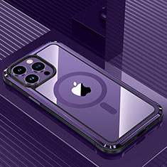 Funda Lujo Marco de Aluminio y Silicona Carcasa Bumper con Mag-Safe Magnetic QC1 para Apple iPhone 13 Pro Max Morado