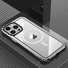 Funda Lujo Marco de Aluminio y Silicona Carcasa Bumper con Mag-Safe Magnetic QC1 para Apple iPhone 13 Pro Max Plata