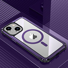 Funda Lujo Marco de Aluminio y Silicona Carcasa Bumper con Mag-Safe Magnetic QC1 para Apple iPhone 14 Plus Morado