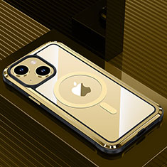 Funda Lujo Marco de Aluminio y Silicona Carcasa Bumper con Mag-Safe Magnetic QC1 para Apple iPhone 14 Plus Oro