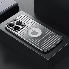 Funda Lujo Marco de Aluminio y Silicona Carcasa Bumper con Mag-Safe Magnetic TX1 para Apple iPhone 14 Pro Plata