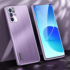 Funda Lujo Marco de Aluminio y Silicona Carcasa Bumper J01 para Oppo Reno6 5G Morado