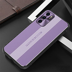 Funda Lujo Marco de Aluminio y Silicona Carcasa Bumper J02 para Oppo Reno6 5G Morado