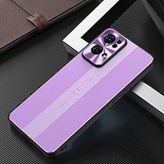 Funda Lujo Marco de Aluminio y Silicona Carcasa Bumper J02 para Oppo Reno7 Pro 5G Morado