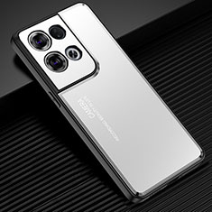 Funda Lujo Marco de Aluminio y Silicona Carcasa Bumper J02 para Oppo Reno8 5G Plata