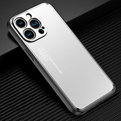 Funda Lujo Marco de Aluminio y Silicona Carcasa Bumper JL2 para Apple iPhone 13 Pro Max Plata