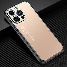 Funda Lujo Marco de Aluminio y Silicona Carcasa Bumper JL2 para Apple iPhone 15 Pro Max Oro