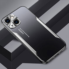 Funda Lujo Marco de Aluminio y Silicona Carcasa Bumper JL3 para Apple iPhone 13 Plata