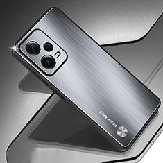 Funda Lujo Marco de Aluminio y Silicona Carcasa Bumper JS1 para Xiaomi Redmi Note 12 Pro 5G Plata