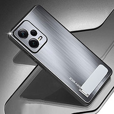 Funda Lujo Marco de Aluminio y Silicona Carcasa Bumper JS2 para Xiaomi Redmi Note 12 Explorer Plata