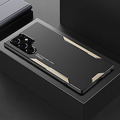 Funda Lujo Marco de Aluminio y Silicona Carcasa Bumper M01 para Samsung Galaxy S21 Ultra 5G Oro