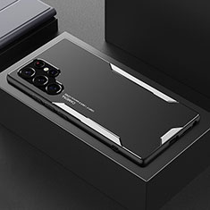 Funda Lujo Marco de Aluminio y Silicona Carcasa Bumper M01 para Samsung Galaxy S21 Ultra 5G Plata