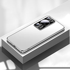 Funda Lujo Marco de Aluminio y Silicona Carcasa Bumper para Huawei P60 Plata