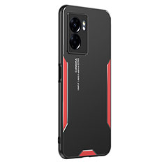 Funda Lujo Marco de Aluminio y Silicona Carcasa Bumper para Oppo A57 5G Rojo