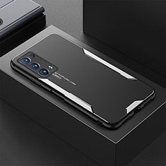 Funda Lujo Marco de Aluminio y Silicona Carcasa Bumper para Oppo Reno6 Pro 5G Plata