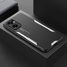 Funda Lujo Marco de Aluminio y Silicona Carcasa Bumper para Oppo Reno7 SE 5G Plata