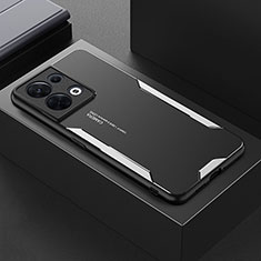 Funda Lujo Marco de Aluminio y Silicona Carcasa Bumper para Oppo Reno9 5G Plata